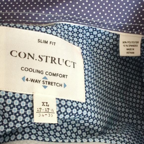 Con.struct Mens Shirt Cooling Comfort Slim Fit XL Blue Check Long Sleeve Sharp - Picture 4 of 6